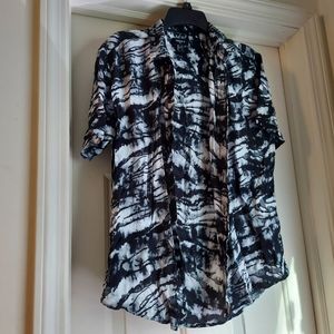 Forever 21 Men's, Button Down Short Sleeve Black & White Marble Print, Tie Dye